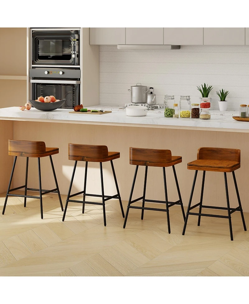 Gymax 4piece 24'' Counter Height Bar Stool w/Low Back Metal Legs Footrest for Kitchen
