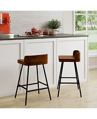 Gymax 2Piece 24'' Counter Height Bar Stool w/Low Back Metal Legs Footrest for Kitchen