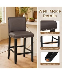 Gymax 2piece Upholstered Bar Stool 25.5'' Counter Height Pvc Leather Accent Bar Chairs