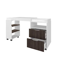Fm Furniture Loris Extendable Desk with Two Drawers, Open Shelves, and Sliding Mechanism