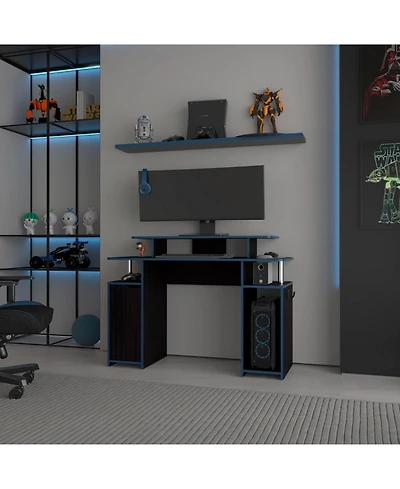 Fm Furniture Lol Minimalist Gaming Desk with Elevated Monitor Shelf, Accents