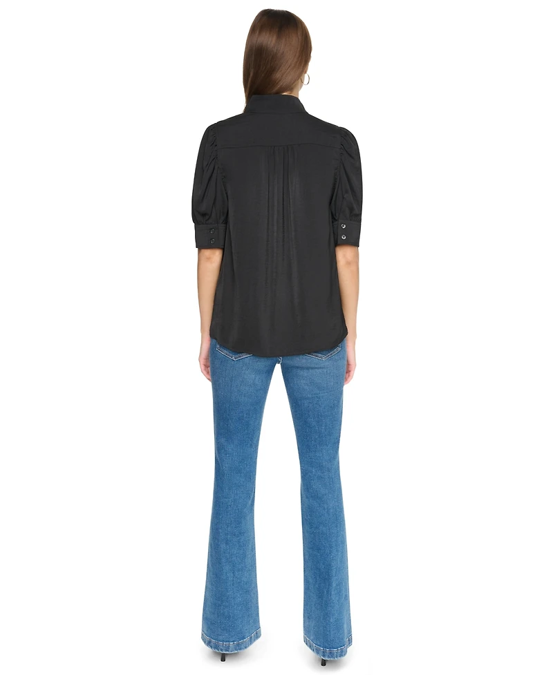 Dkny Jeans Petite Stand-Collar Puff-Sleeve Blouse