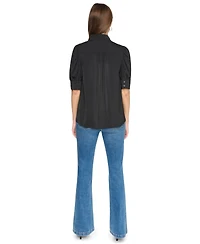 Dkny Jeans Petite Stand-Collar Puff-Sleeve Blouse