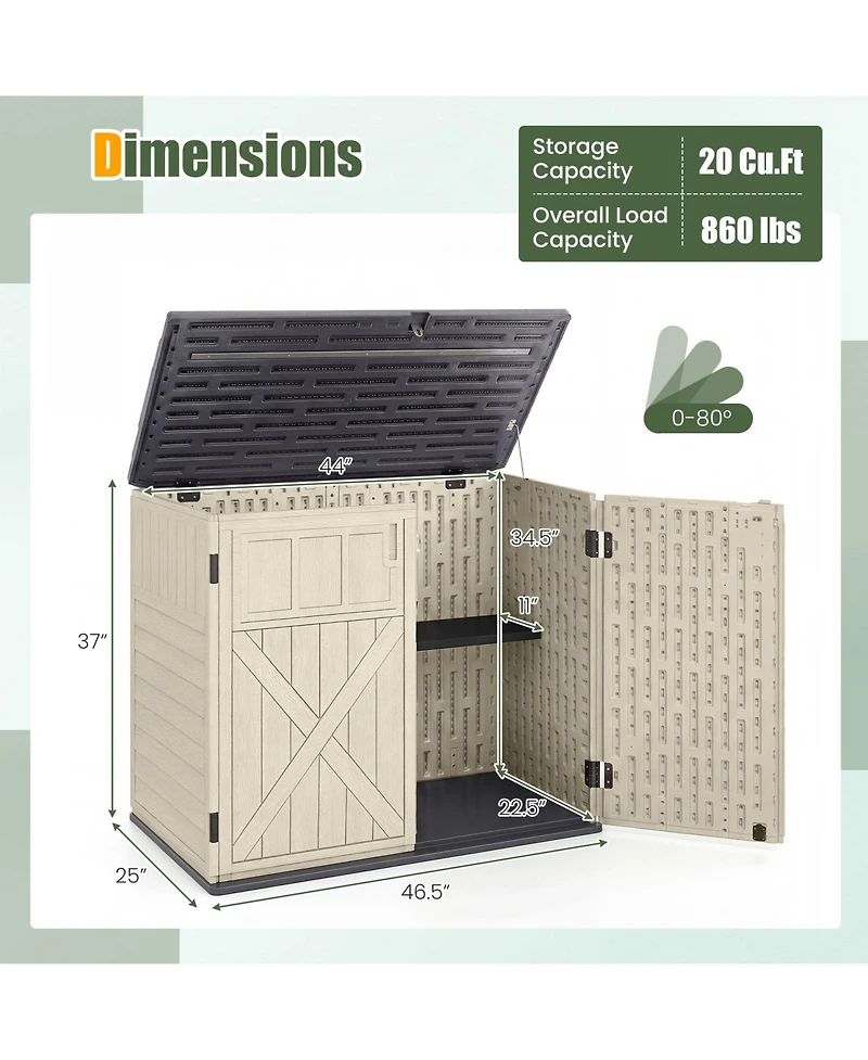 Gymax 20 Cu.Ft Large Outdoor Storage Cabinet w/ Adjustable Shelf and Lockable Doors