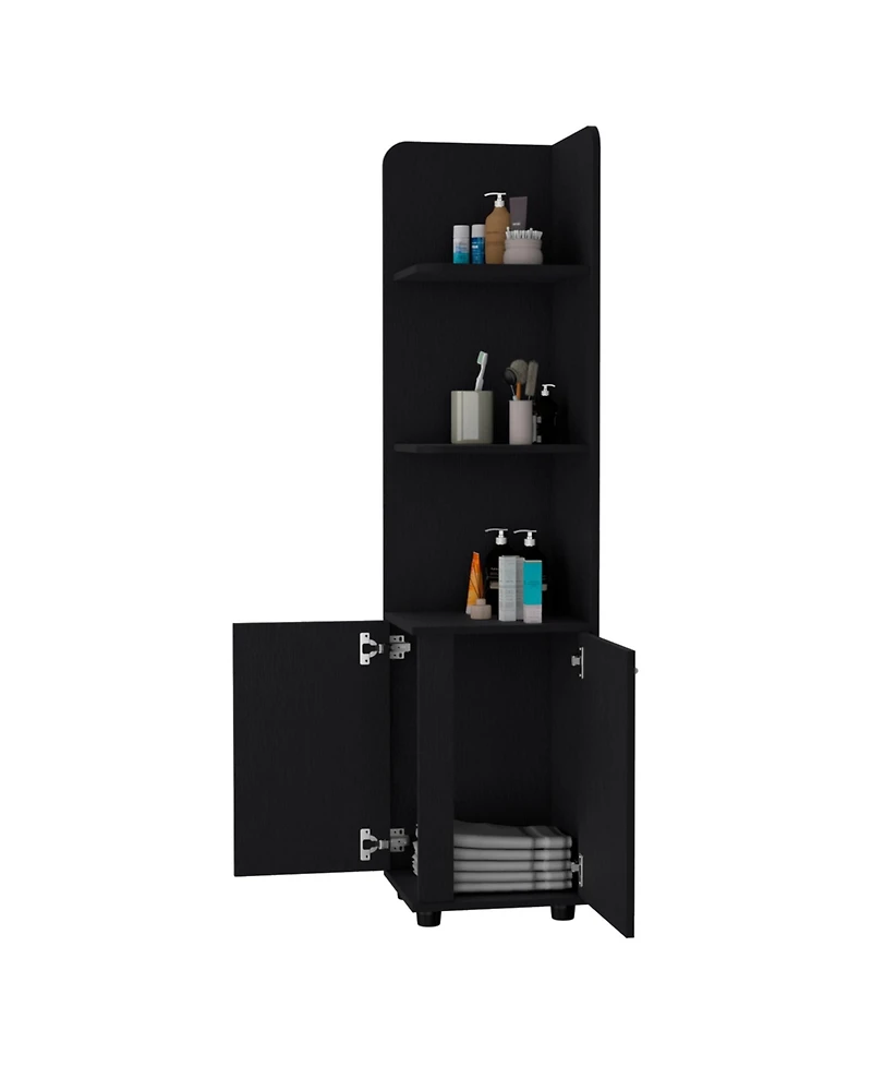 Fm Furniture Sunriver Corner Shelf with Cabinet, 3-Tier Shelf, Metal Handles