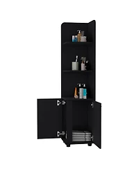Fm Furniture Sunriver Corner Shelf with Cabinet, 3-Tier Shelf, Metal Handles