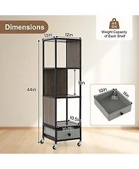 Gymax 4-Tier Rotating Bookshelf on Wheels w/Removable Fabric Storage Drawer for Office