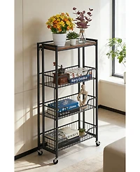 homfan 4-Tier Collapsible Storage Cart Lockable Casters, Heavy Duty, Expands, Pre-Assembled, 100 lbs Capacity. Rolling utility shelf
