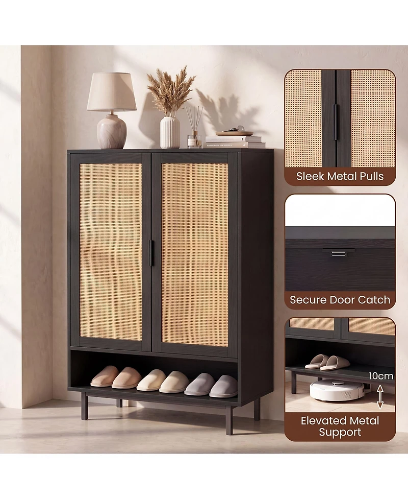Gymax 43'' Tall Shoe Cabinet w/ 2 Doors Adjustable Shelves and Open Compartment