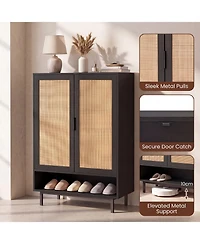 Gymax 43'' Tall Shoe Cabinet w/ 2 Doors Adjustable Shelves and Open Compartment