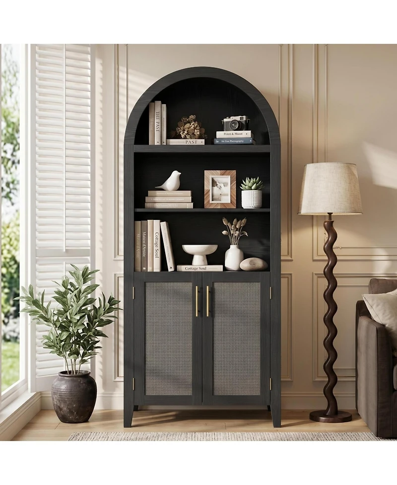 gaomon 5-Tier Open Display Shelf with Rattan Decor, Farmhouse Storage Cabinet for Kitchen