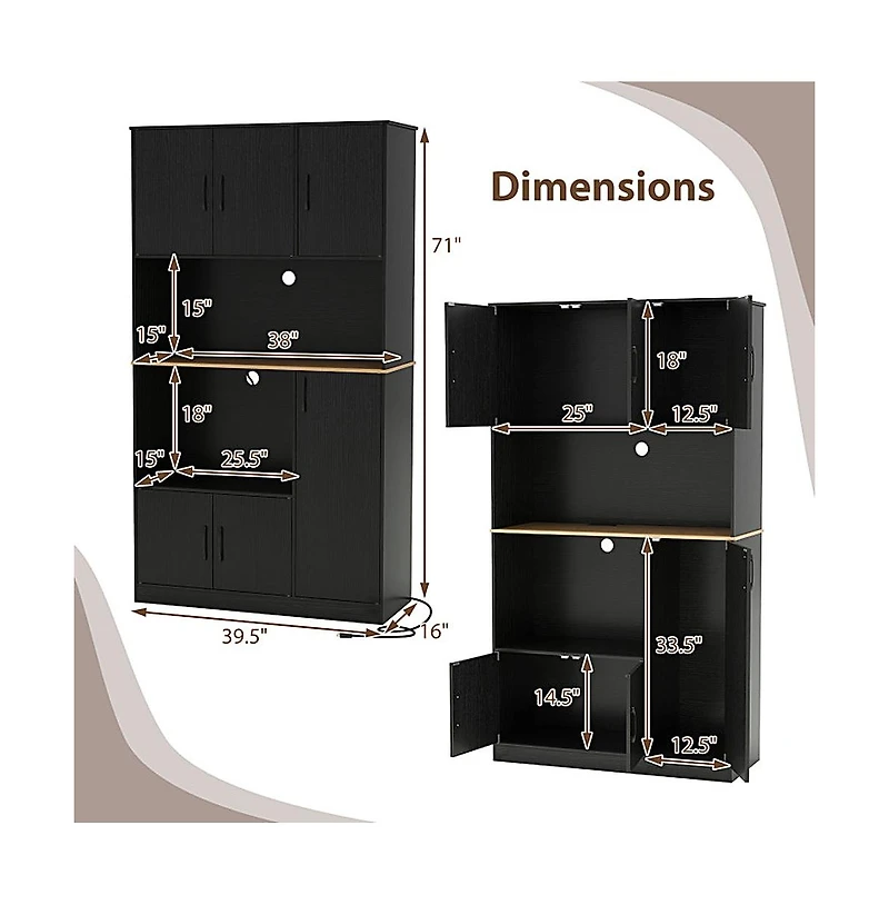 Sugift 71 Inch Tall Kitchen Pantry Storage Cabinet with Charging Station and Microwave Stand