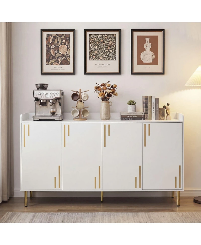 Sugift 55 in Buffet Cabinet Credenza with 4 Doors and 5 Metal Legs