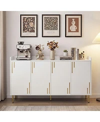 Sugift 55 in Buffet Cabinet Credenza with 4 Doors and 5 Metal Legs