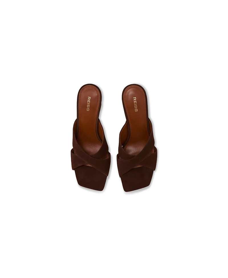 Reiss Women's Suede Cross Strap Block Heel Mules