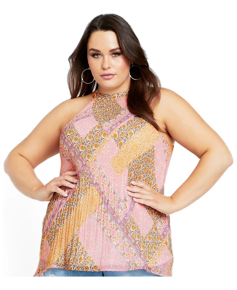 City Chic Plus Size Halter Pleated Hi-Lo Sleeveless Top