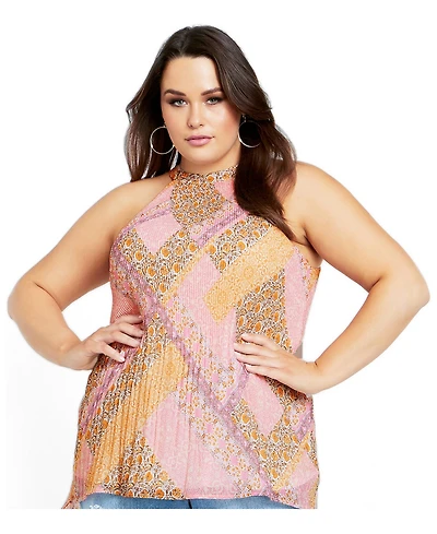 City Chic Plus Size Halter Pleated Hi-Lo Sleeveless Top