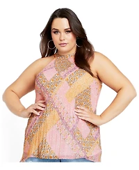 City Chic Plus Size Halter Pleated Hi-Lo Sleeveless Top