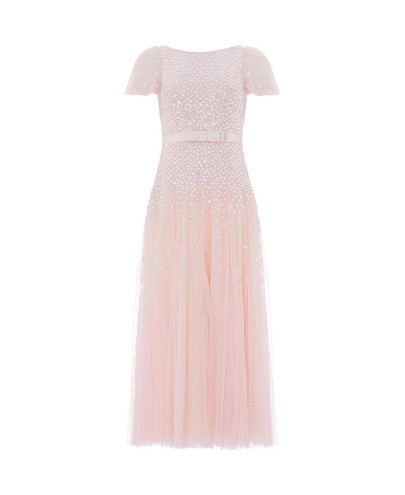 Needle & Thread Women's Sequin Cascade Bow Short Sleeve Gown