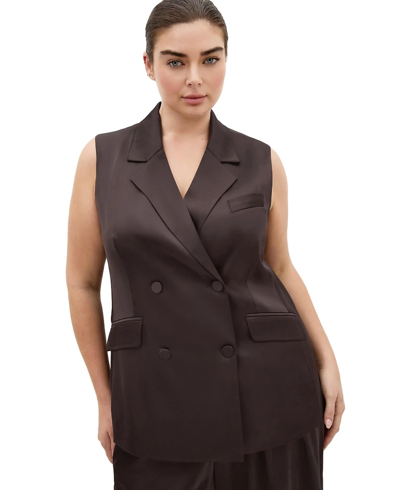 City Chic Plus Rylie Satin Double-Breasted Tailored-Fit Vest