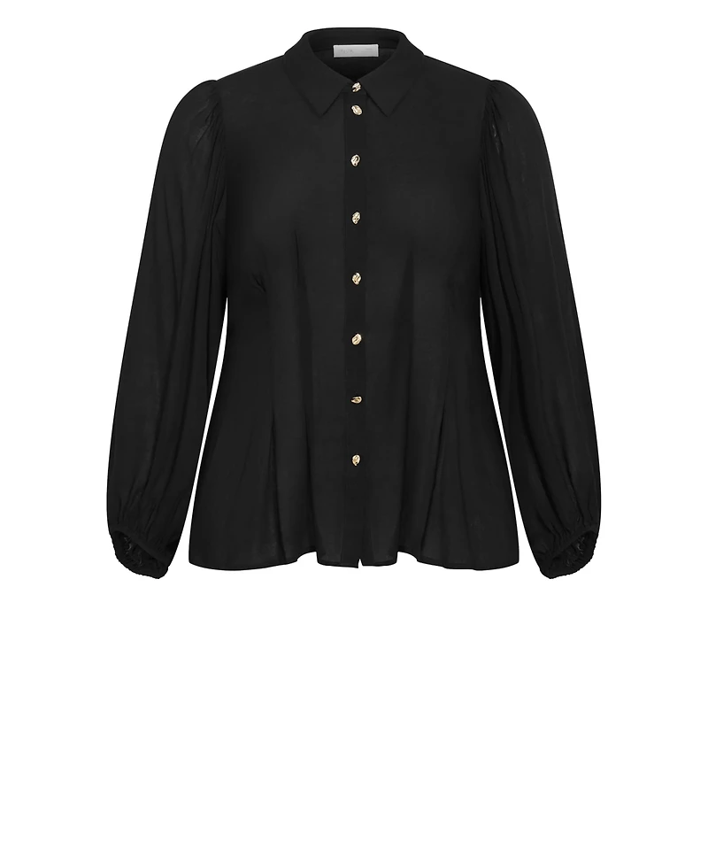 City Chic Plus Piper Button-Up Collared Relaxed-Fit Long-Sleeve Shirt