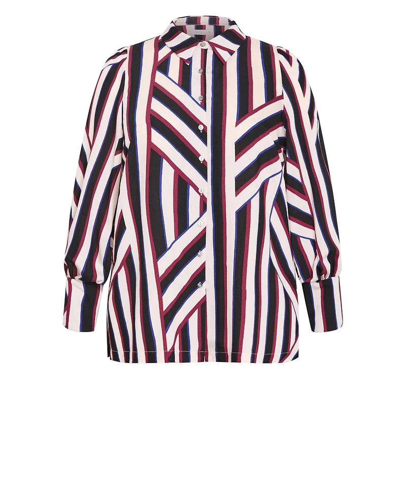 City Chic Plus Haylee Timeless Stripe Lightweight Button-Down Shirt