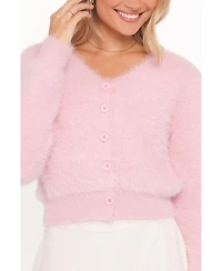 Petal and Pup Women's Evelin Cropped Fuzzy-Knit V-Neck Cardigan