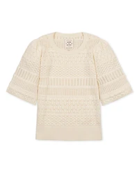 Hope & Henry Women's Organic Cotton Bell Sleeve Pointelle Sweater Top
