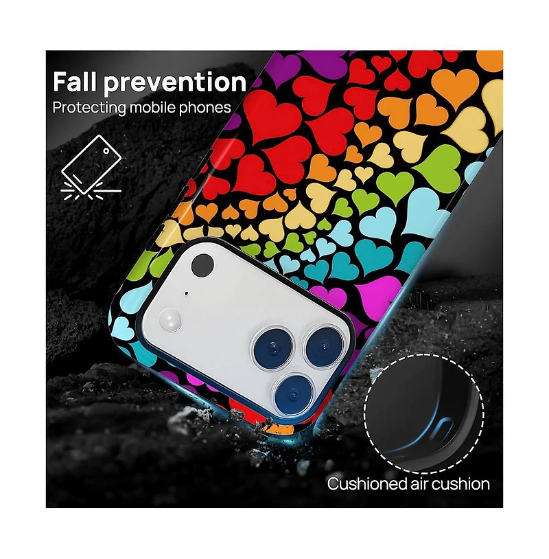 Lisen Rainbow Heart Flow Dual-Layer Phone Case Compatible with Apple iPhone 17 Pro
