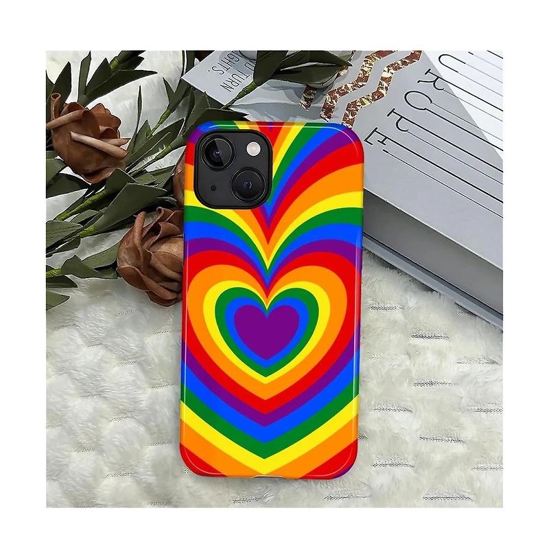 Lisen Phone Case Compatible with Apple iPhone, 2-Layer Durable, Rainbow Love Heart
