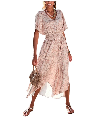 Lascana Women's Flowy Flutter Sleeve V-Neck Maxi Dress