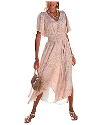 Lascana Women's Flowy Flutter Sleeve V-Neck Maxi Dress