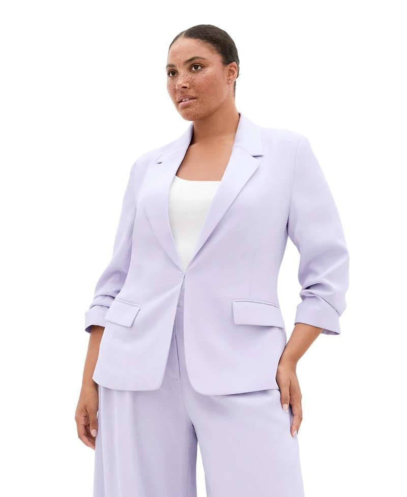 City Chic Plus Abbie Gathered Elbow Sleeves Blazer