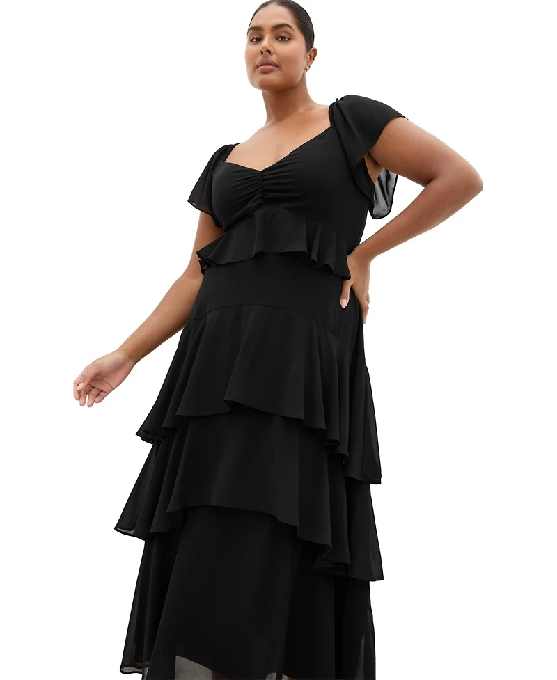 City Chic Women's Sienna V-Neck Ruffle-Tiered Maxi Dress
