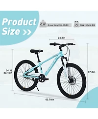 ECHTPeak Mountain Bike 24 Inch Front Suspension Fork Double Disc Brakes, 220 lbs, Ages 9-12
