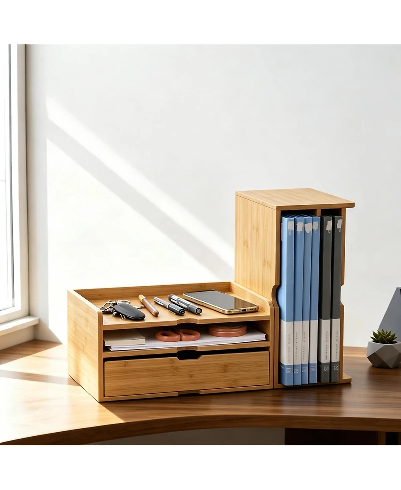 Danrong Solid Wood Desk Organizer Stackable File Tray Mail Holder 2-in-1 Rack