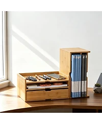 Danrong Solid Wood Desk Organizer Stackable File Tray Mail Holder 2-in-1 Rack
