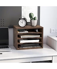 Danrong Desktop File Organizer Adjustable Shelves Wooden Paper Tray Sorter