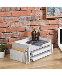 Danrong 3 Tier Wooden Desktop Organizer File Tray Letter Holder Farmhouse Storage