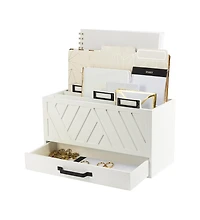 Danrong Wood Desktop Mail Organizer Three Tier Sorter With Drawer Label Holders Countertop Storage