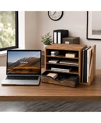 Danrong Brown Wooden Desk Organizer With Drawers 4 Tier Multi Function Office Storage