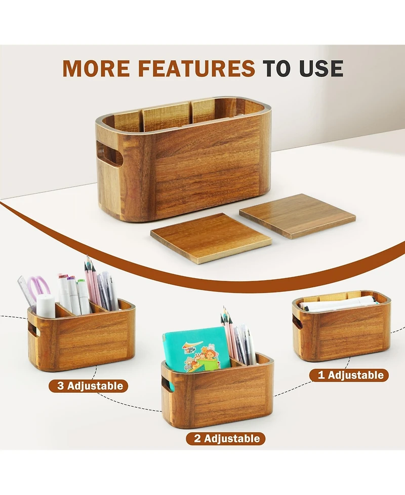 Danrong Natural Wood Desk Pen Holder 3 Slot Versatile Desktop Organizer