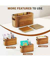 Danrong Natural Wood Desk Pen Holder 3 Slot Versatile Desktop Organizer