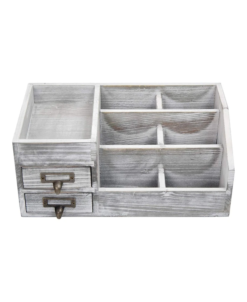 Danrong Rustic Wooden Desktop Organizer 2 Tier Drawers Multi Compartment Storage
