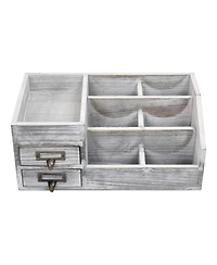 Danrong Rustic Wooden Desktop Organizer 2 Tier Drawers Multi Compartment Storage
