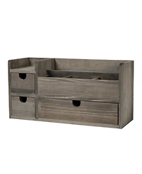 Danrong Rock Grey Solid Wood Desktop Organizer 3 Drawers Multi Compartment Storage