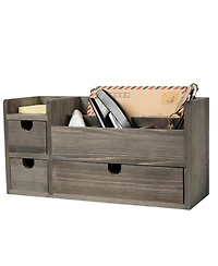 Danrong Rock Grey Solid Wood Desktop Organizer 3 Drawers Multi Compartment Storage