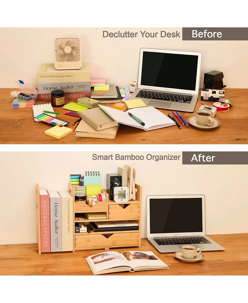 Danrong Adjustable Slide Desktop Organizer With Drawers Reversible Tray Fully Assembled