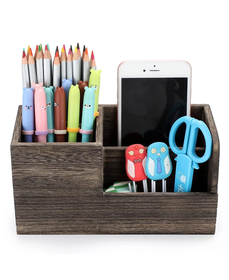 Danrong Retro Wood Desk Organizer Multi Compartment Stationery Storage Holder