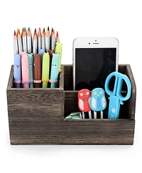 Danrong Retro Wood Desk Organizer Multi Compartment Stationery Storage Holder
